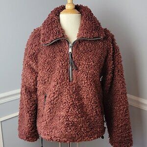 ABERCROMBIE FITCH Rust Sherpa 1/2 Zip Adjustable Waist Pop Over Teddy‎ Jacket XS